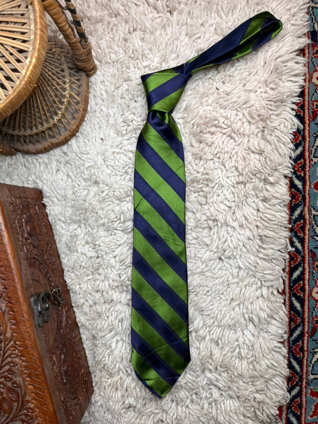 Vintage Tommy Hilfiger Navy Blue & Lime Green Repp Stripe TIEi