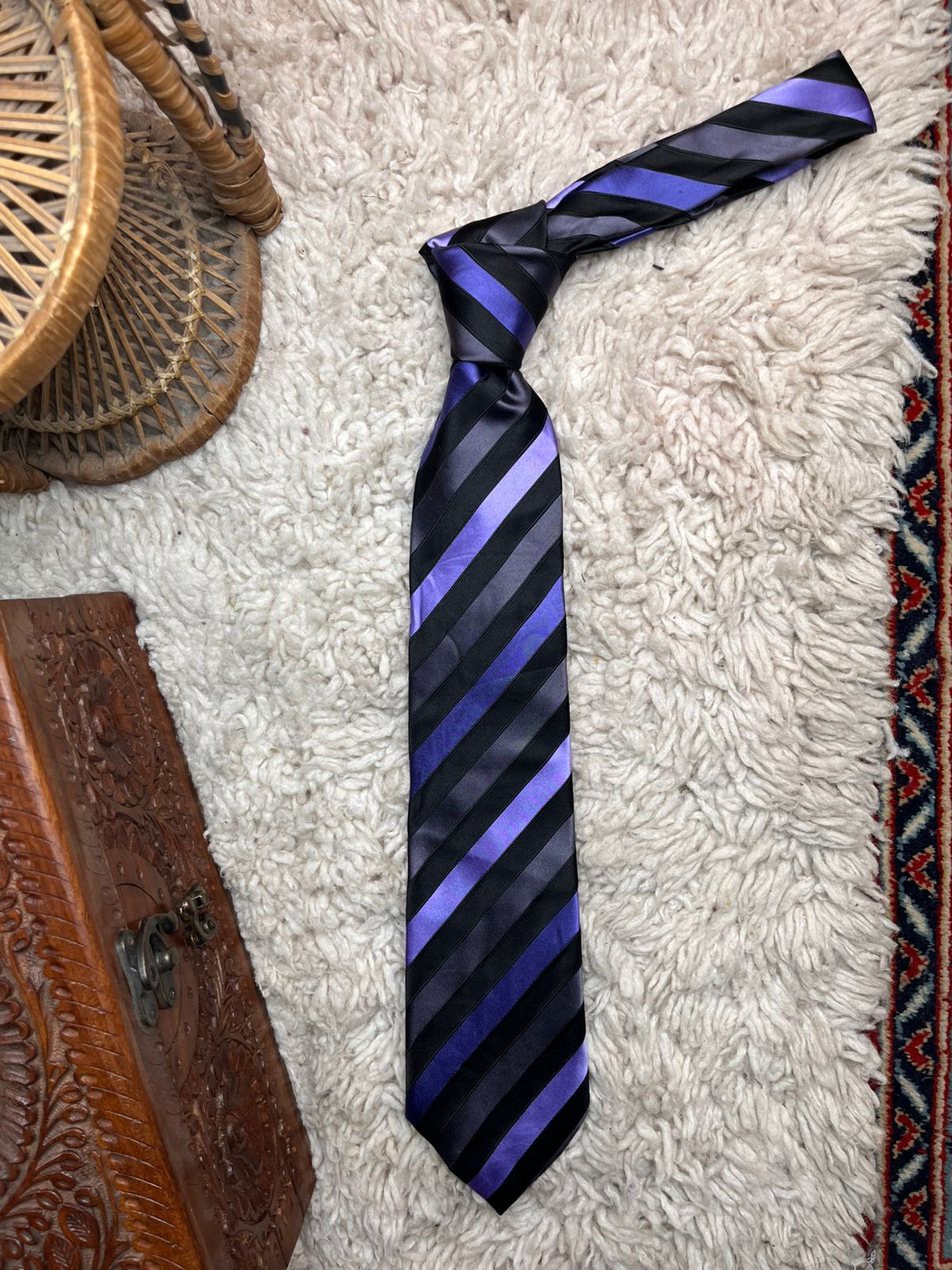 Marks & Spencer Luxury Series Purple & Grey Striped TIE