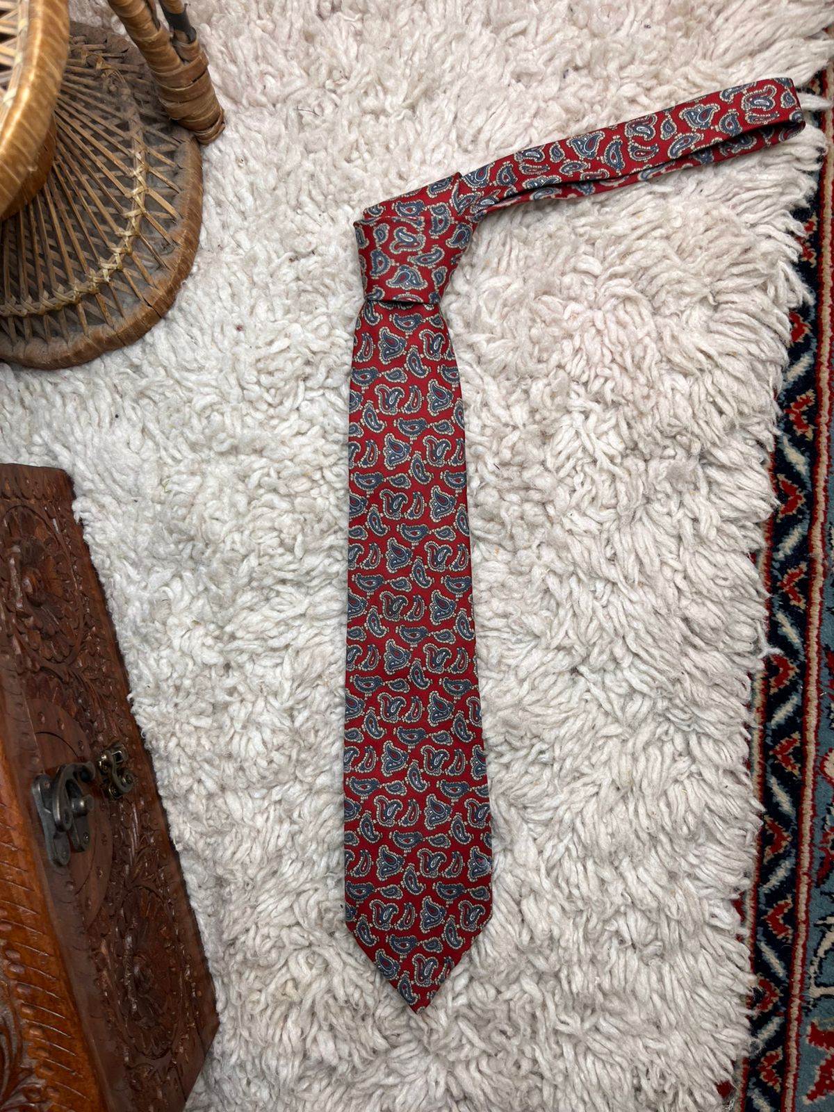Vintage St Michael Red & Blue Paisley Pattern TIE
