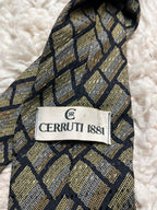Cerruti 1881 Black Gold Silver Geometric Silk TIE