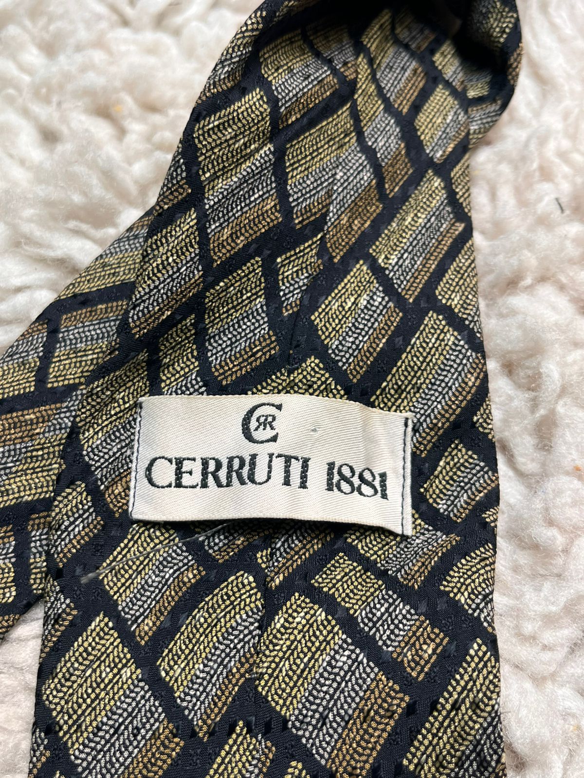 Cerruti 1881 Black Gold Silver Geometric Silk TIE