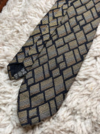 Cerruti 1881 Black Gold Silver Geometric Silk TIE