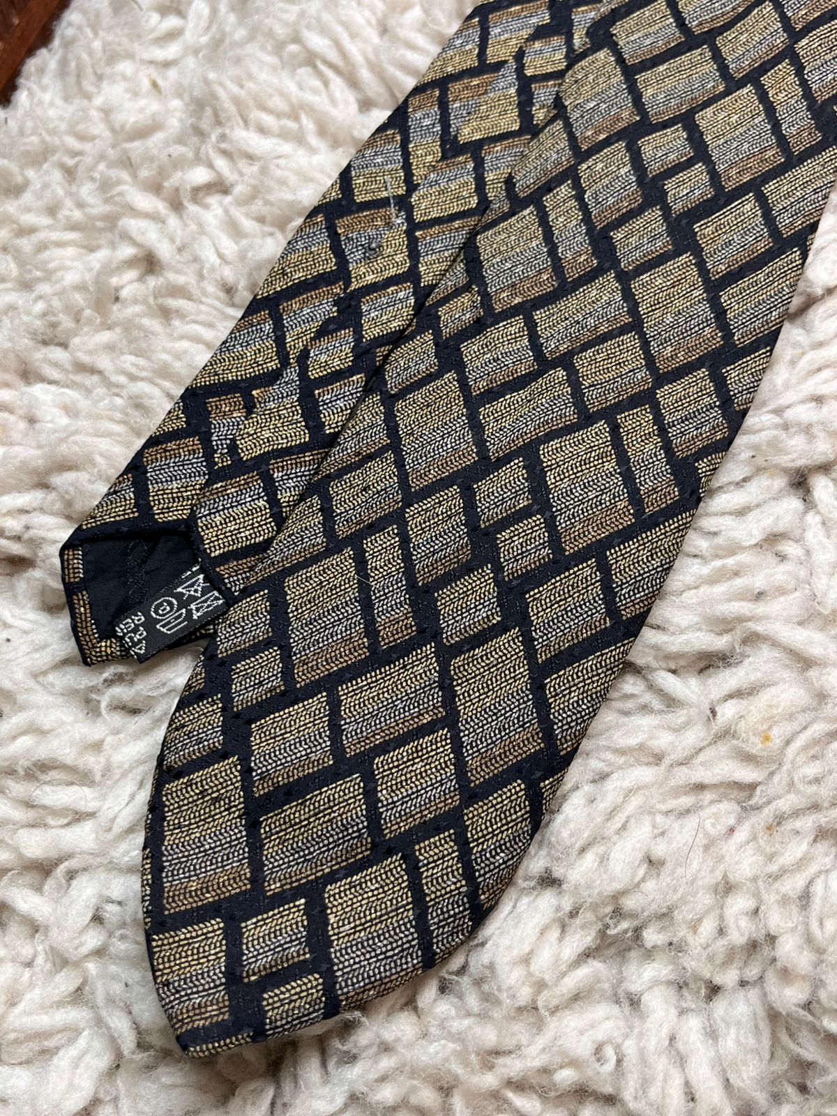 Cerruti 1881 Black Gold Silver Geometric Silk TIE