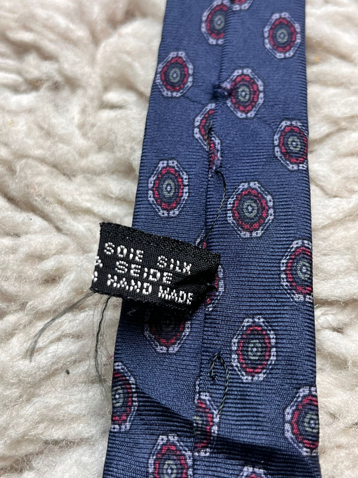 ROCHAS Paris Blue Red Geometric Medallion TIE