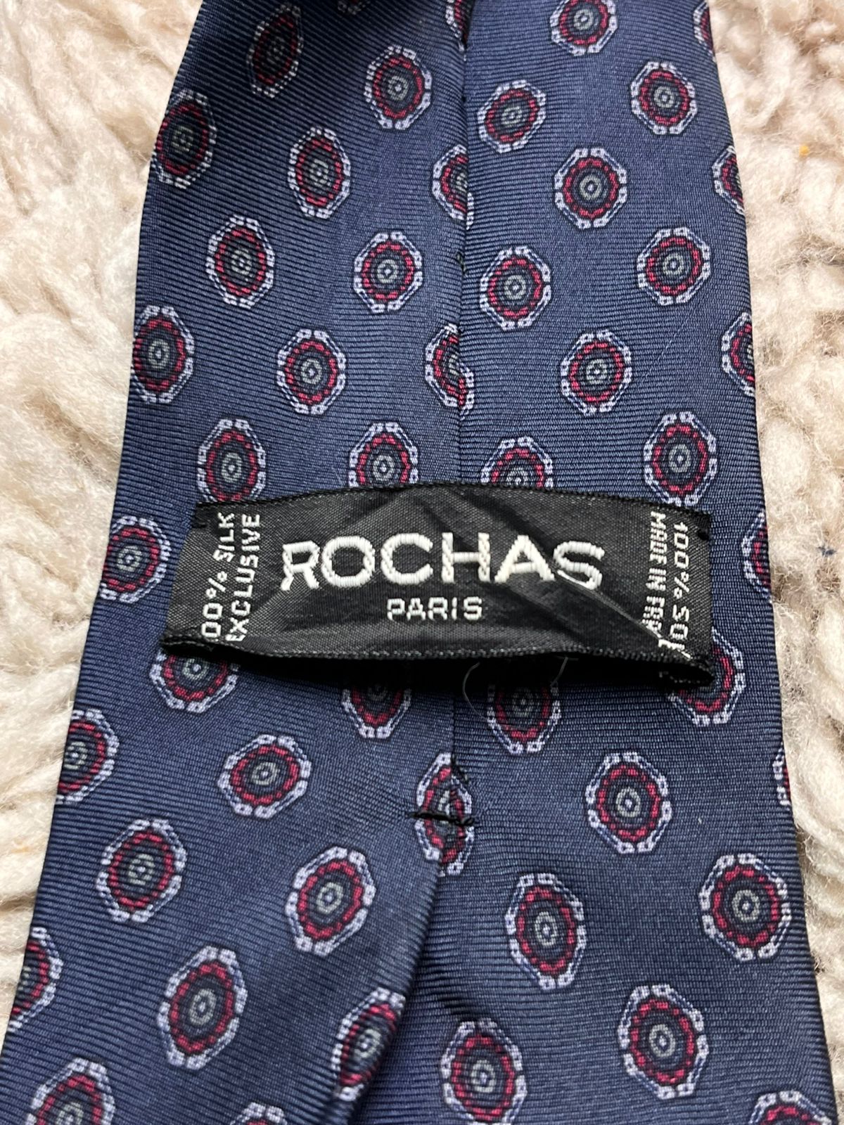 ROCHAS Paris Blue Red Geometric Medallion TIE