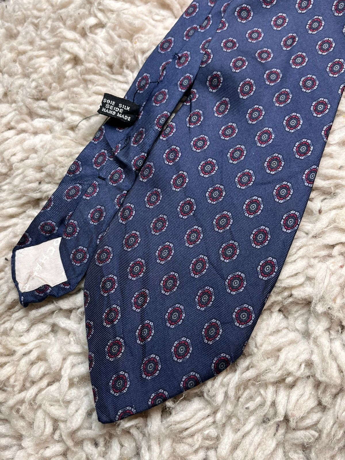 ROCHAS Paris Blue Red Geometric Medallion TIE