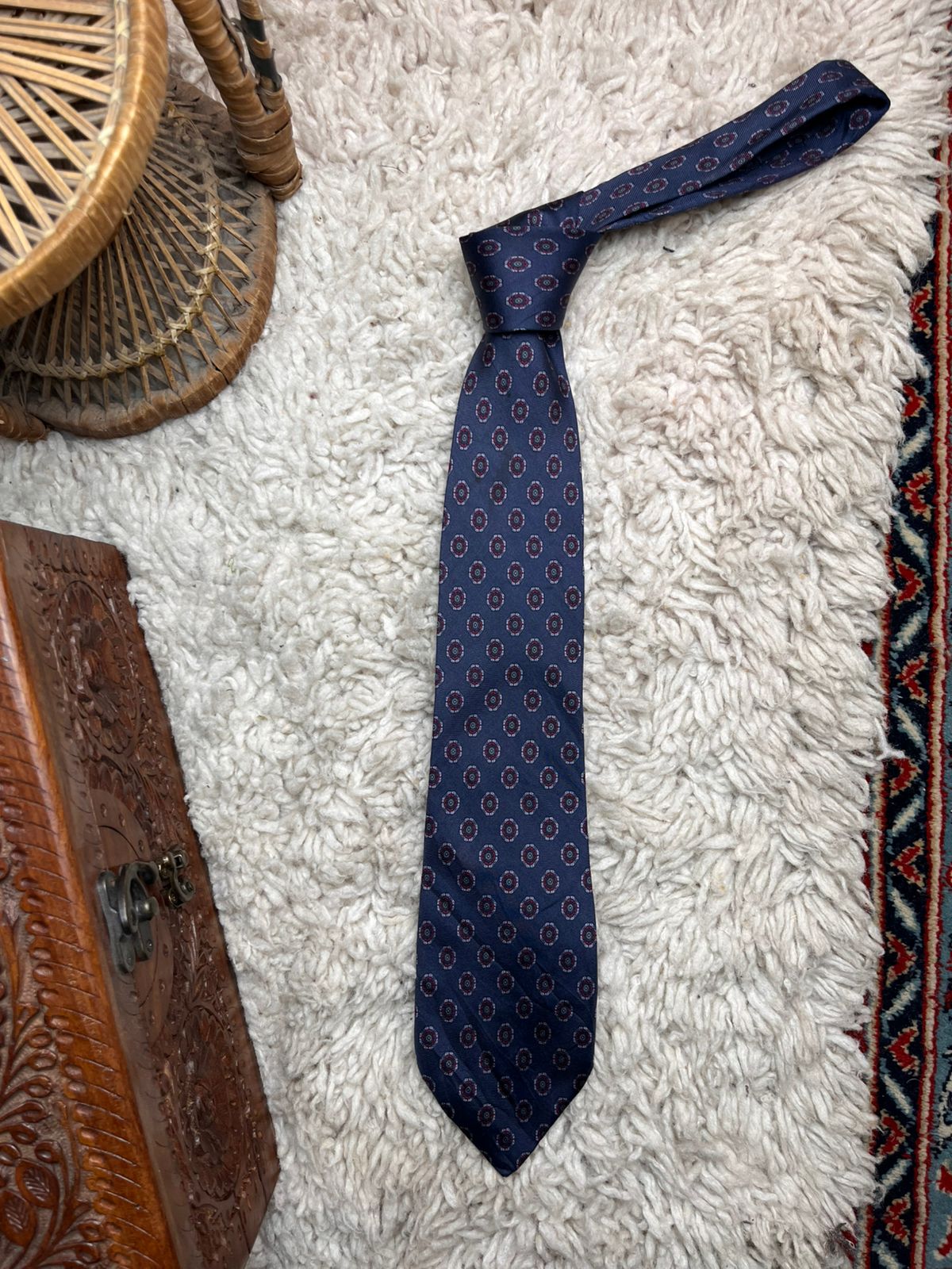 ROCHAS Paris Blue Red Geometric Medallion TIE