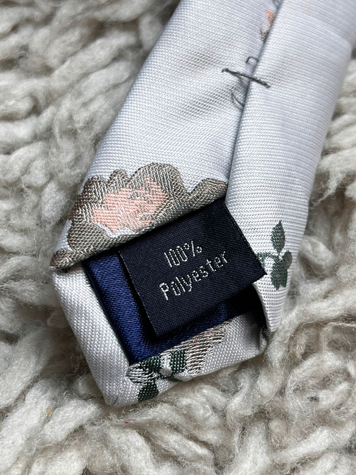 L.A. SMITH Silver White Peach Floral Rose TIE