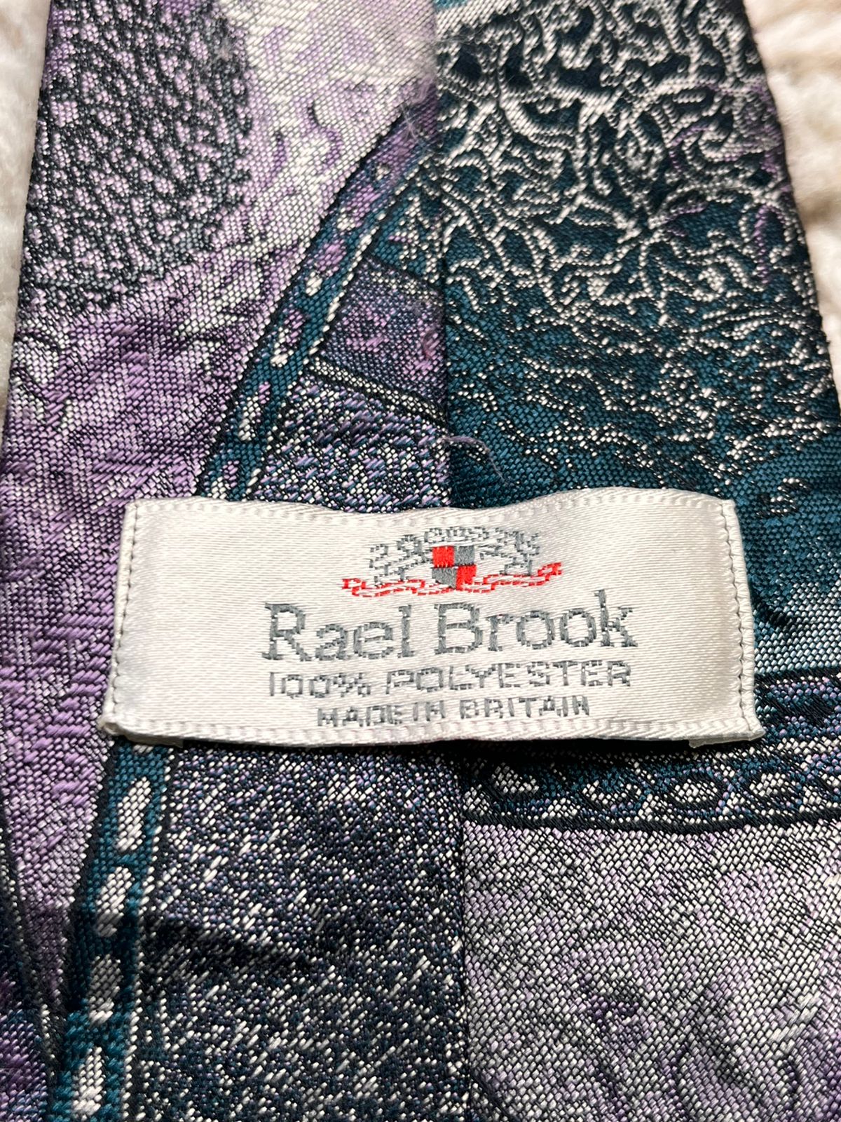 RAEL BROOK Vintage Teal Purple Silver Geometric Abstract TIE