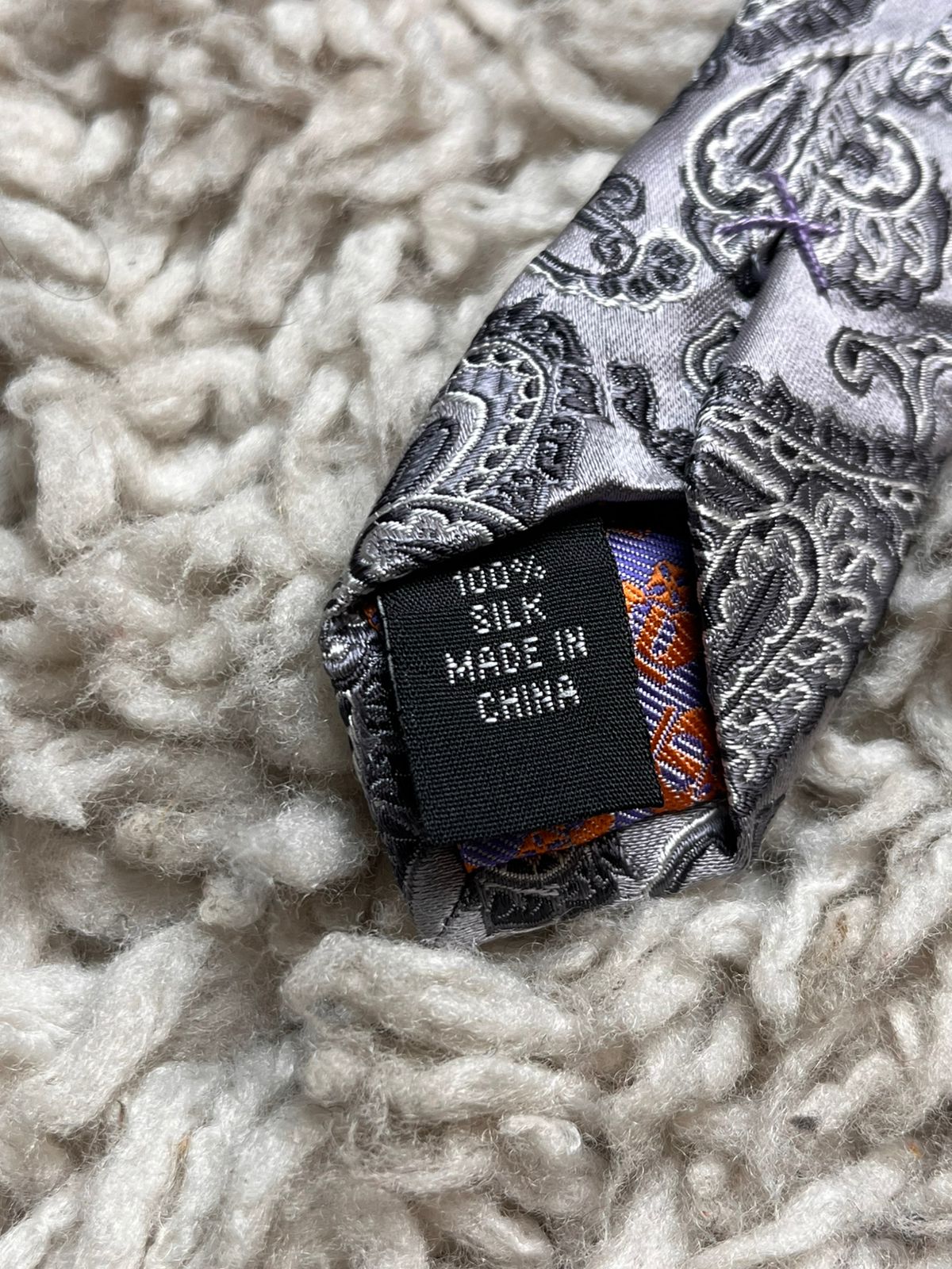 JEFF BANKS London Silver Grey Silk Paisley Pattern TIE