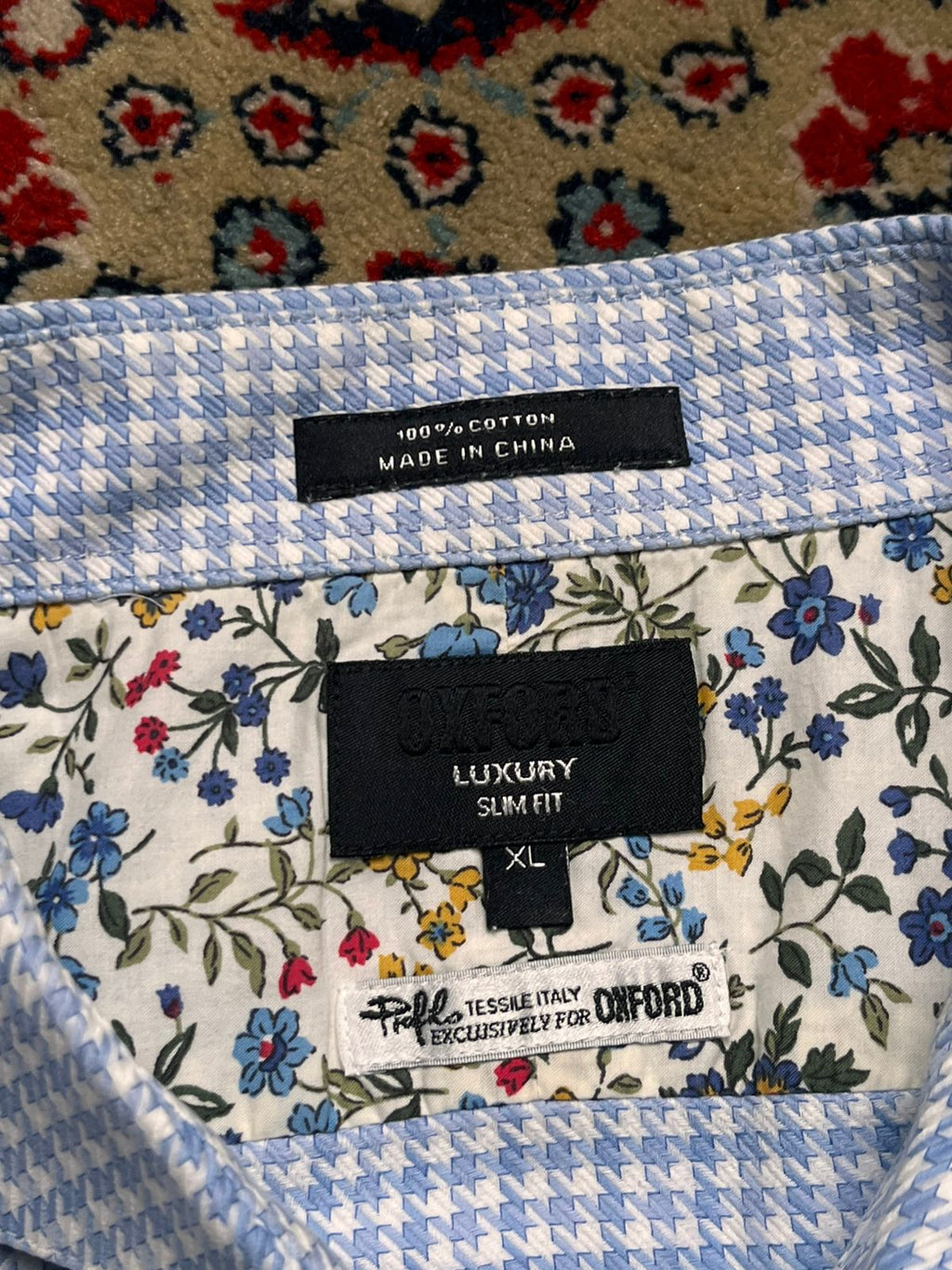OXFORD Luxury Slim Fit Houndstooth Cotton Button Down Shirt