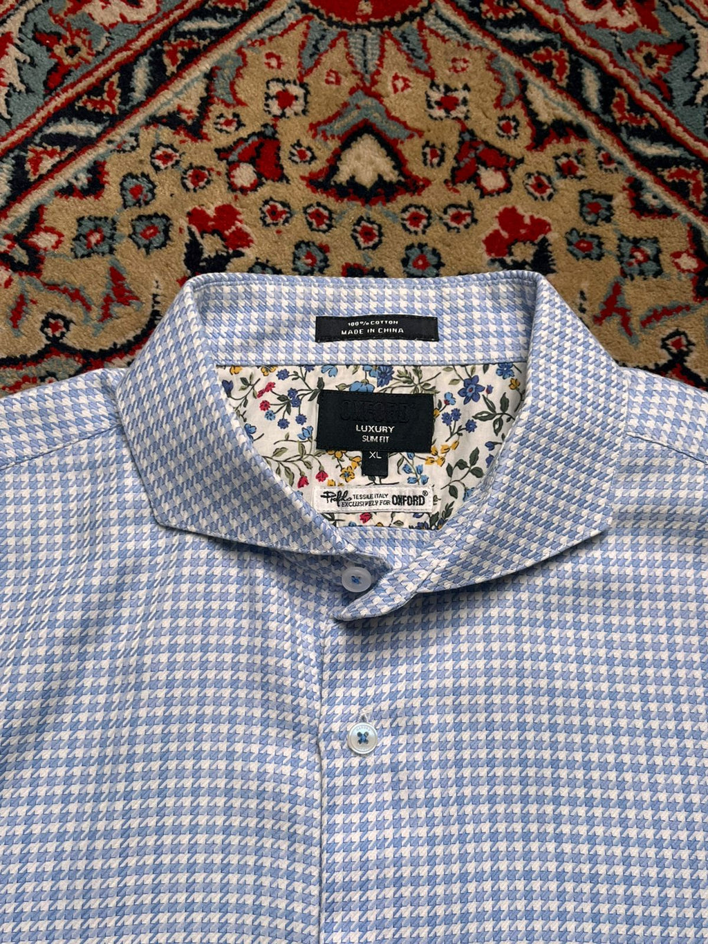 OXFORD Luxury Slim Fit Houndstooth Cotton Button Down Shirt