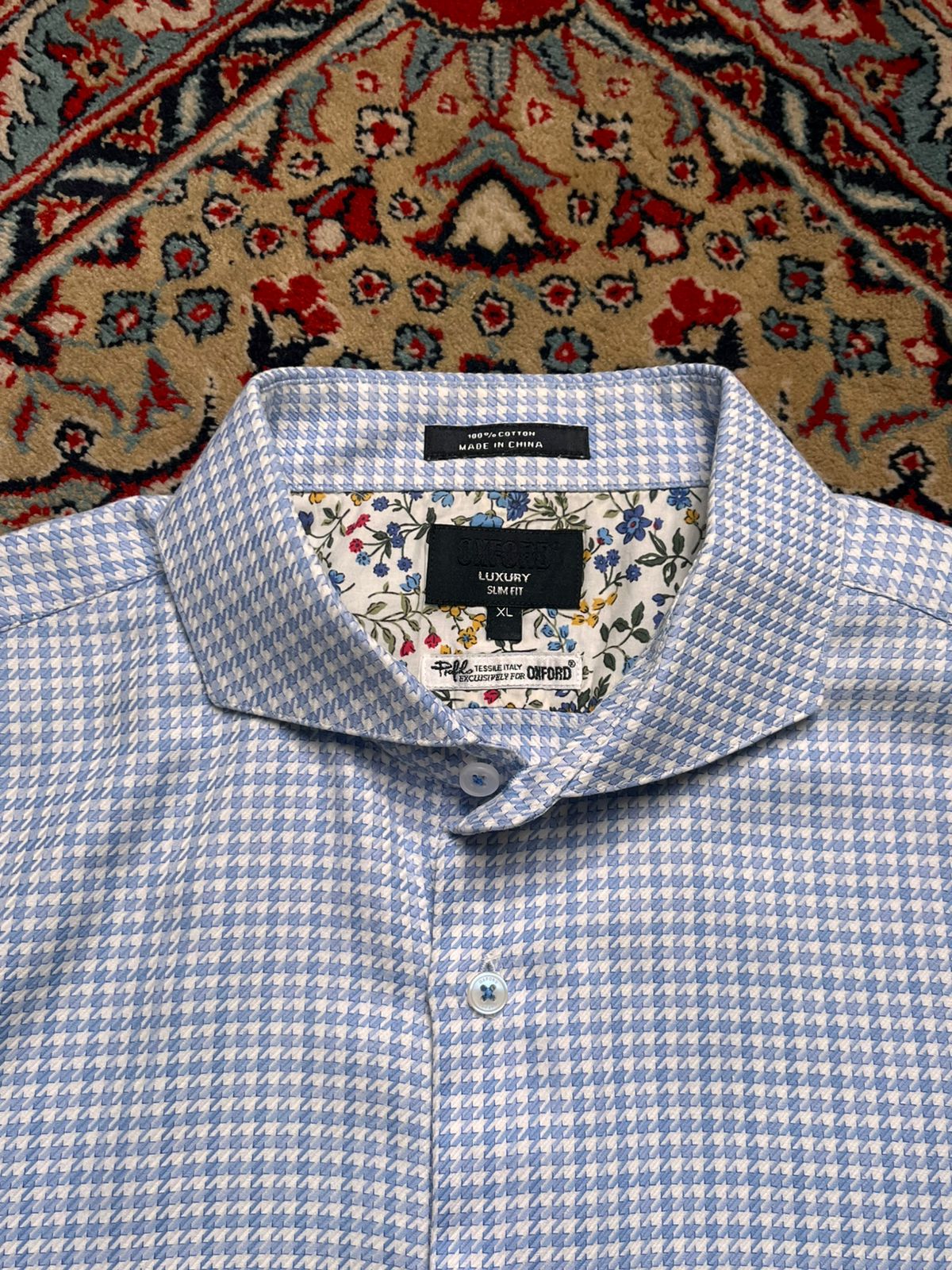 OXFORD Luxury Slim Fit Houndstooth Cotton Button Down Shirt