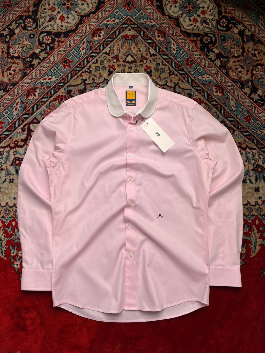 Trashness Pink Round Penny Collar Formal Button Down Shirt