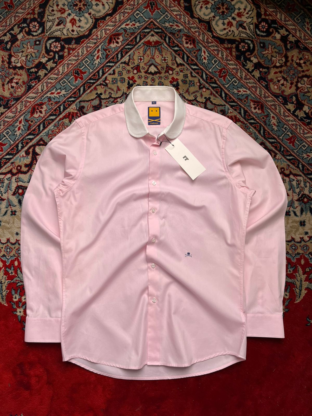 Trashness Pink Round Penny Collar Formal Button Down Shirt