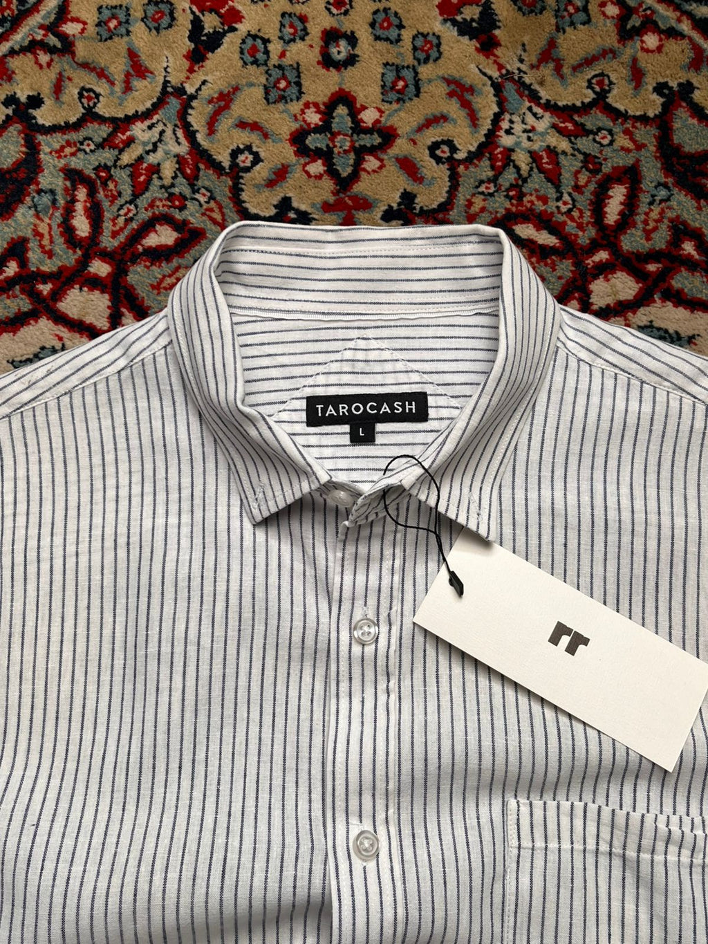 TAROCASH Linen Blend Striped Button Down Shirt