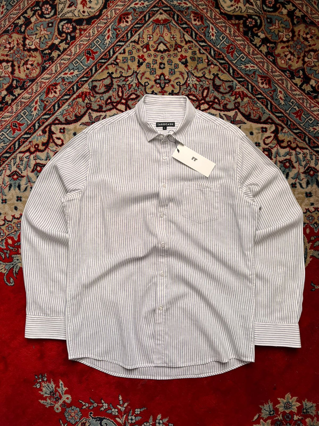 TAROCASH Linen Blend Striped Button Down Shirt