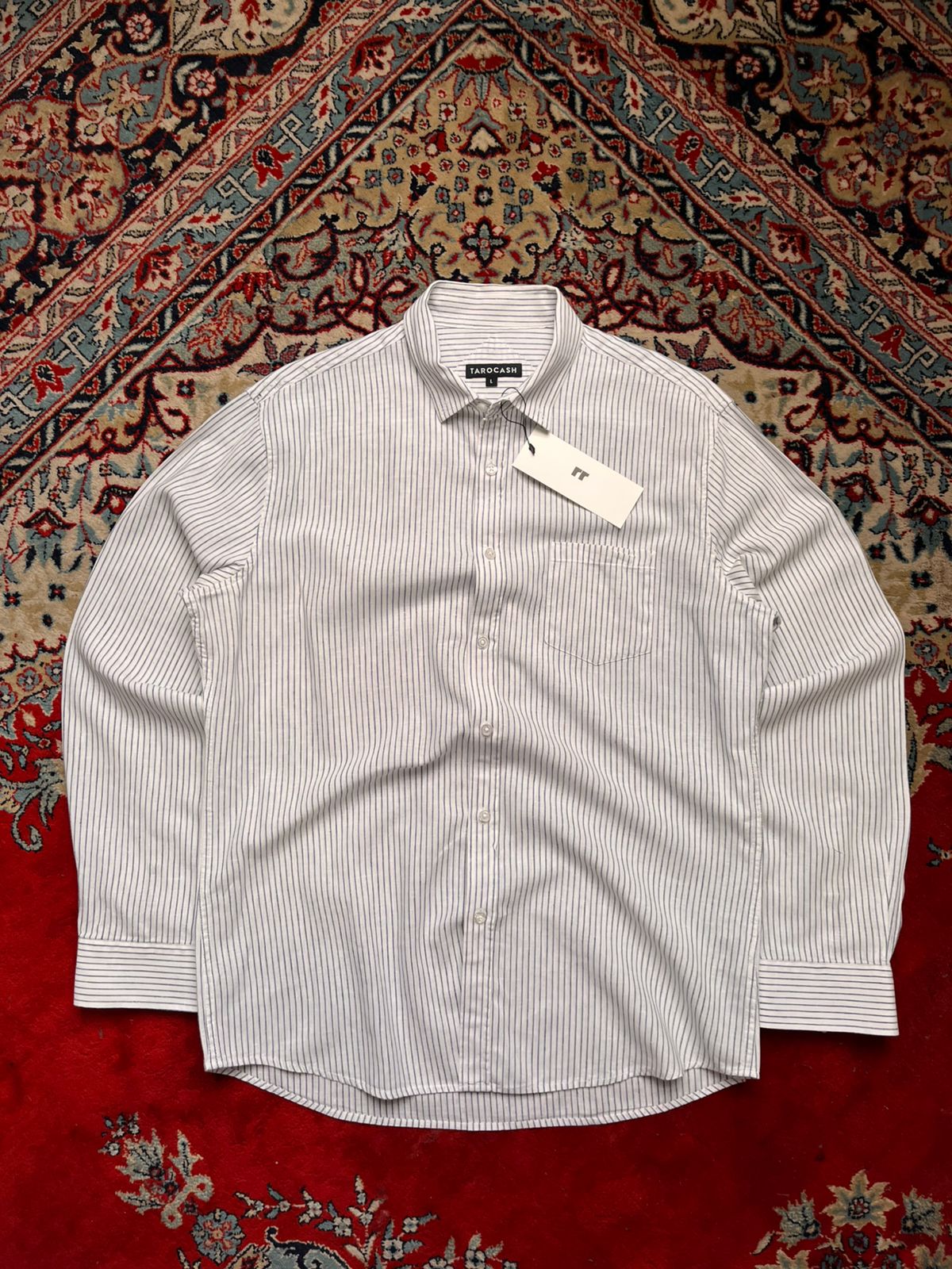 TAROCASH Linen Blend Striped Button Down Shirt