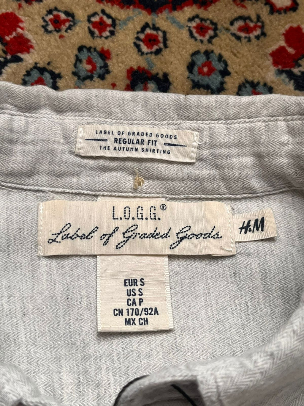 H&M L.O.G.G. Grey Herringbone Cotton Button Down Shirt