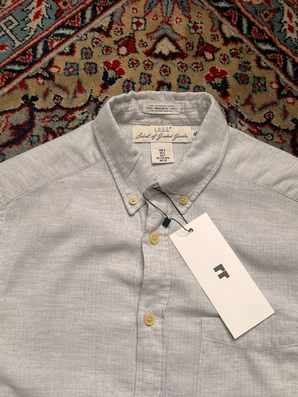 H&M L.O.G.G. Grey Herringbone Cotton Button Down Shirt