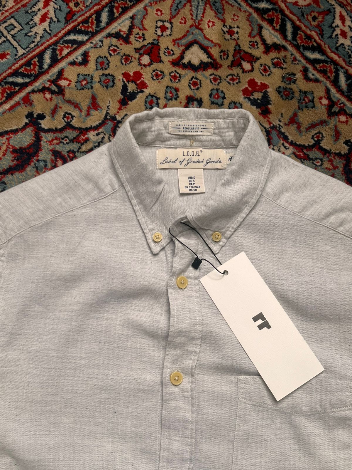 H&M L.O.G.G. Grey Herringbone Cotton Button Down Shirt