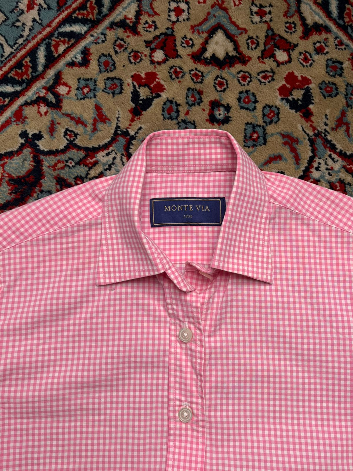 Monte Via Pink Gingham Button Down Shirt Women