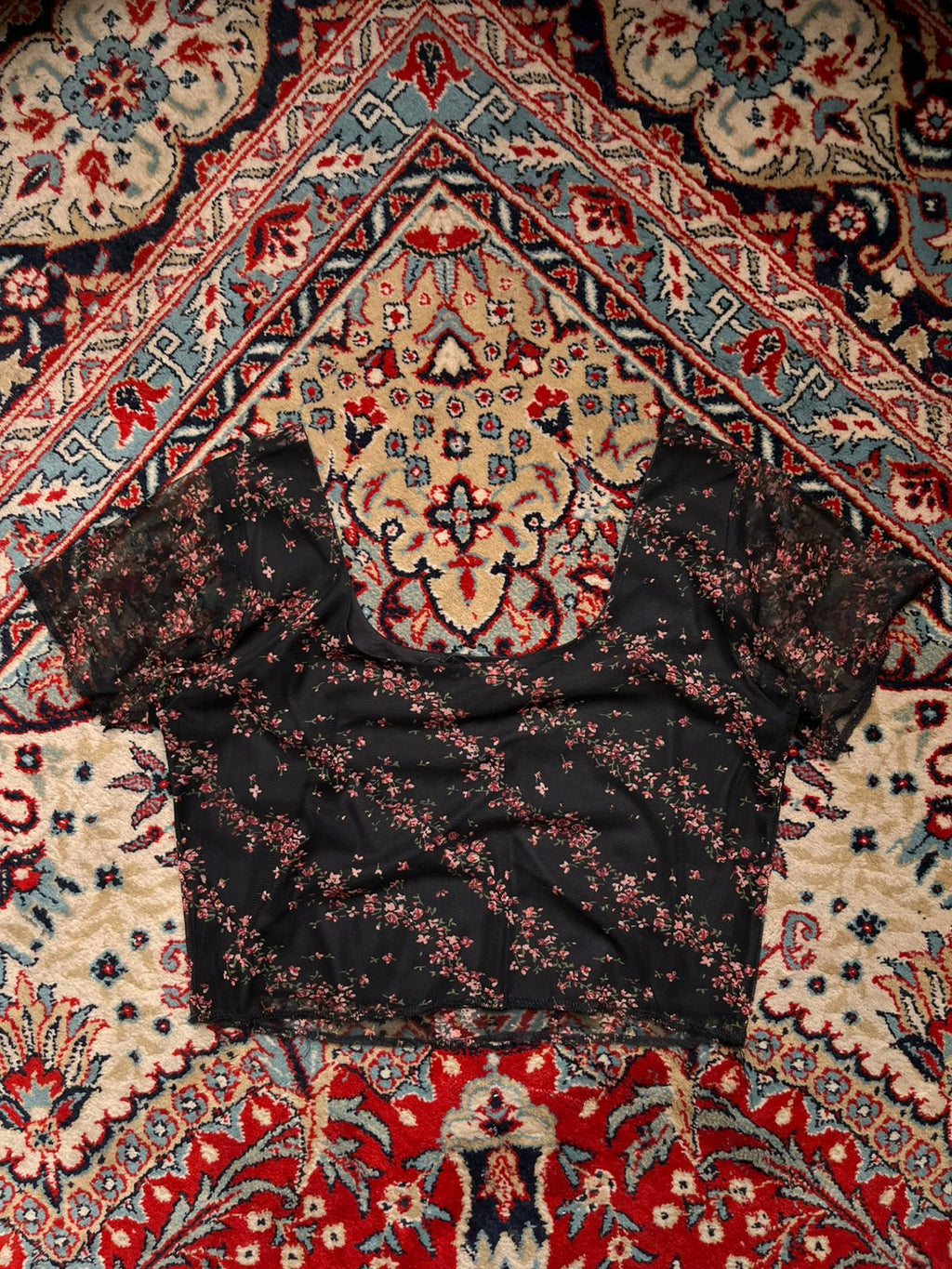 Wednesdays Girl Black Floral Mesh Crop Top