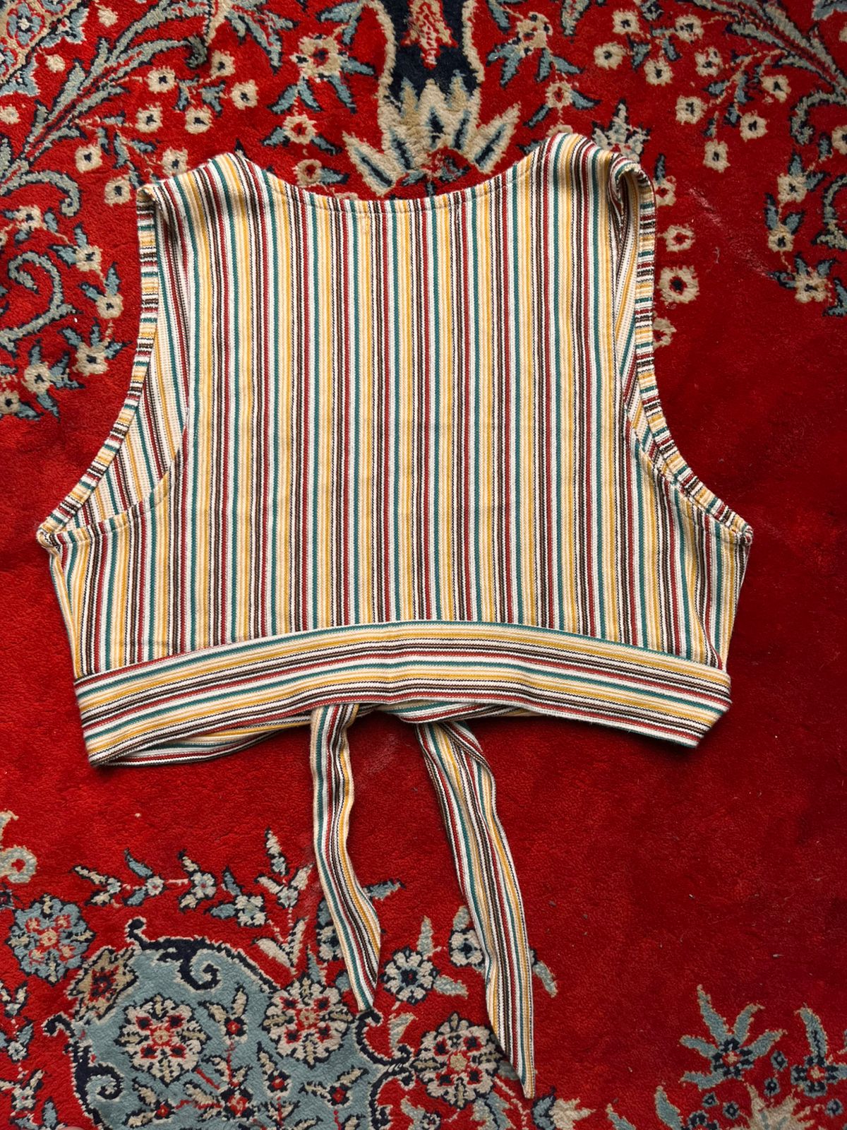 PULL&BEAR Striped Front Tie Crop Top