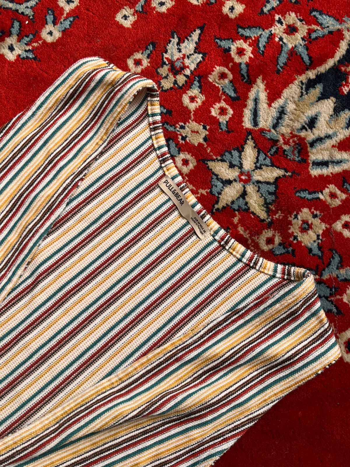 PULL&BEAR Striped Front Tie Crop Top