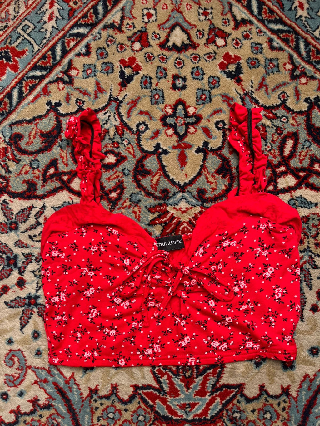 PrettyLittleThing Red Floral Cami Top
