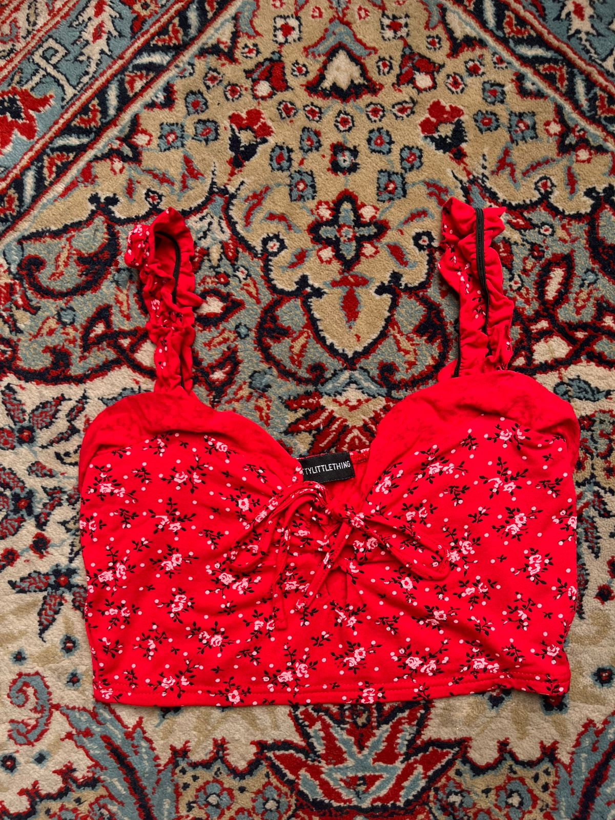 PrettyLittleThing Red Floral Cami Top