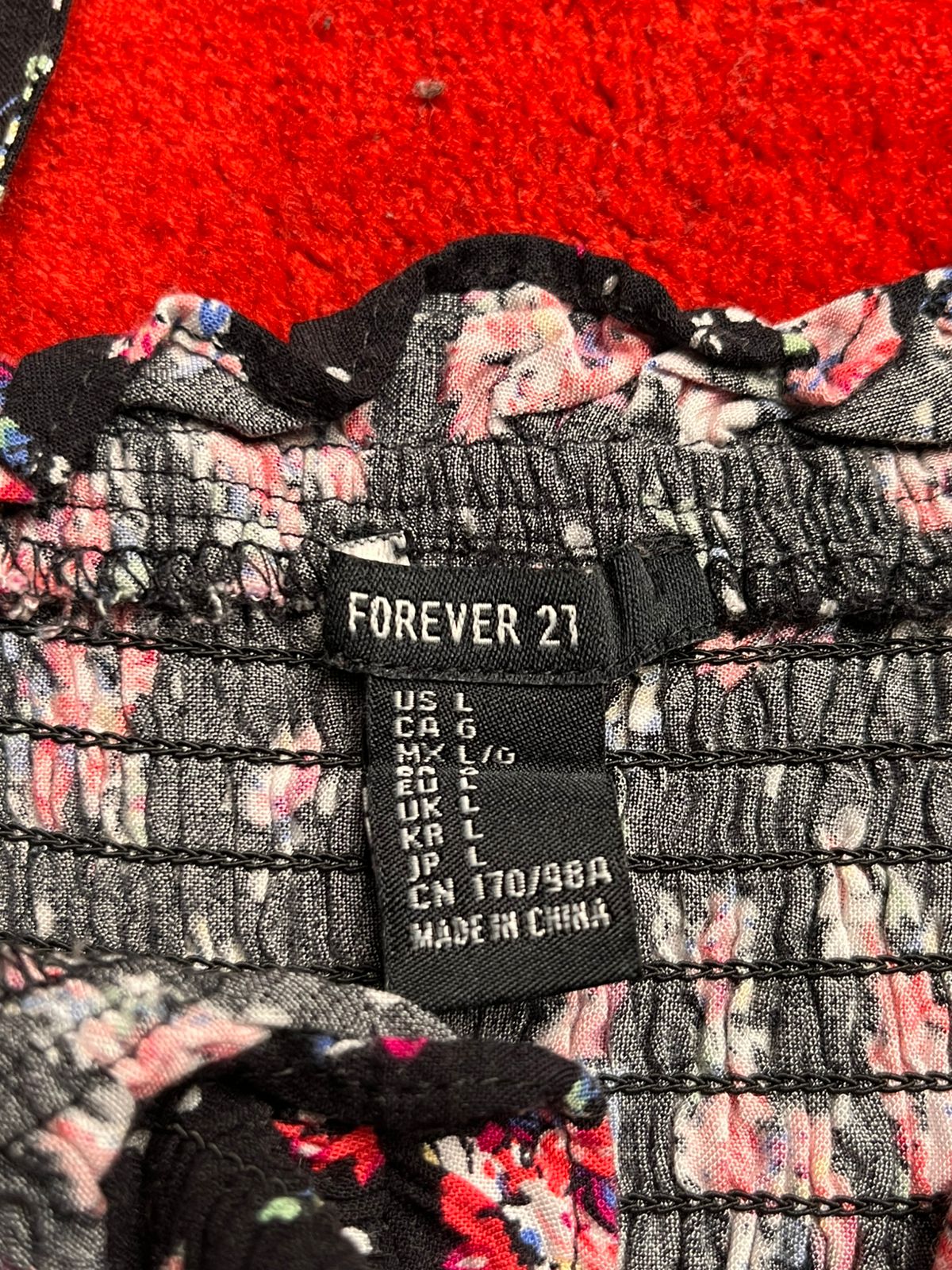 Forever 21 Black Floral Smocked Crop Top