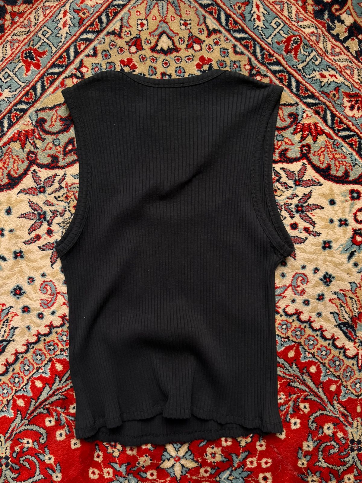ZARA Ribbed Scoop Neck Solid Black Tank Top