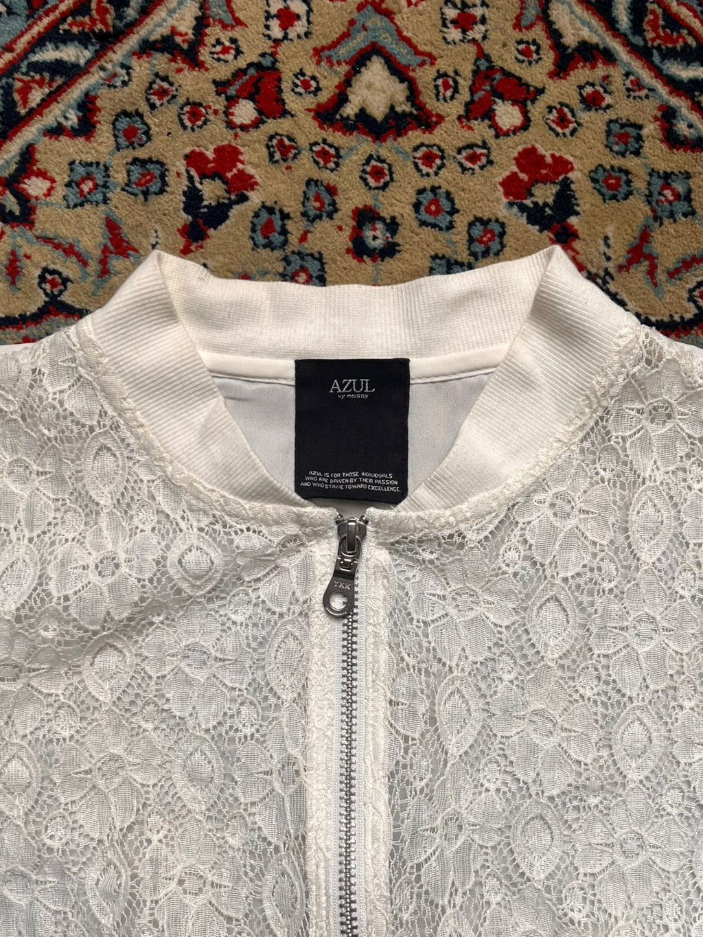 AZUL BY MOUSSY White Floral Lace Full Zip Jacket