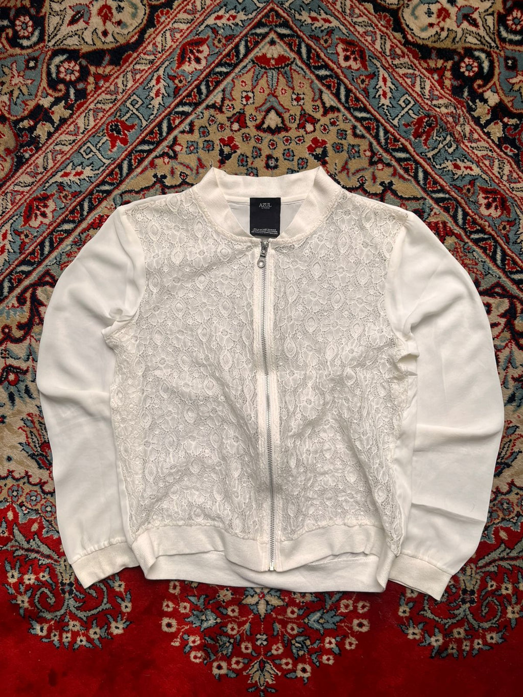 AZUL BY MOUSSY White Floral Lace Full Zip Jacket