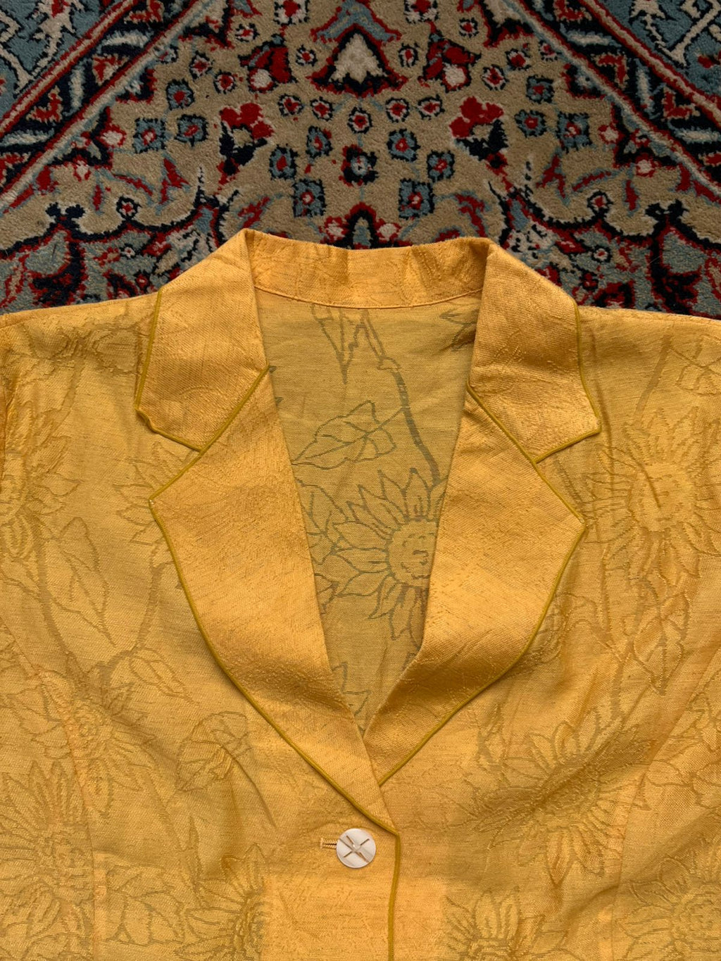 LIB COLLECTION Yellow Sunflower Embroidered Linen Blend Blazer