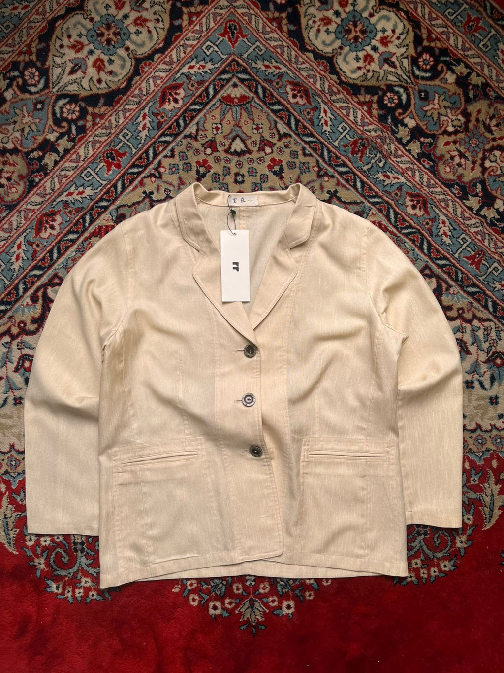 Japanese Linen Blend Textured Cream Blazer