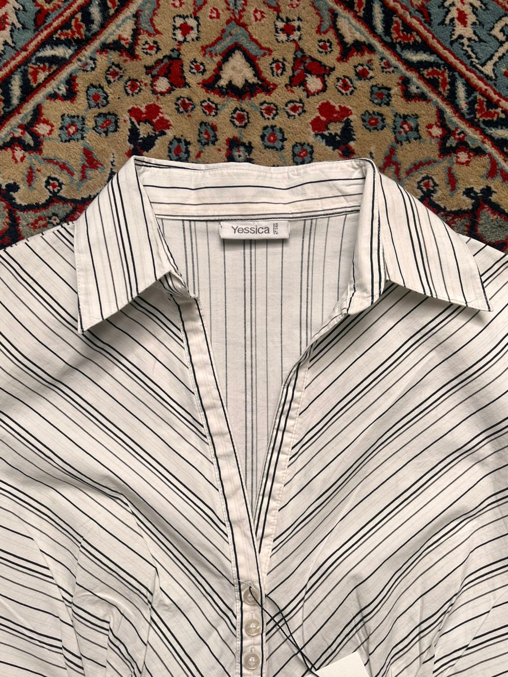 Yessica AT C&A Striped V-Neck Button Up Blouse