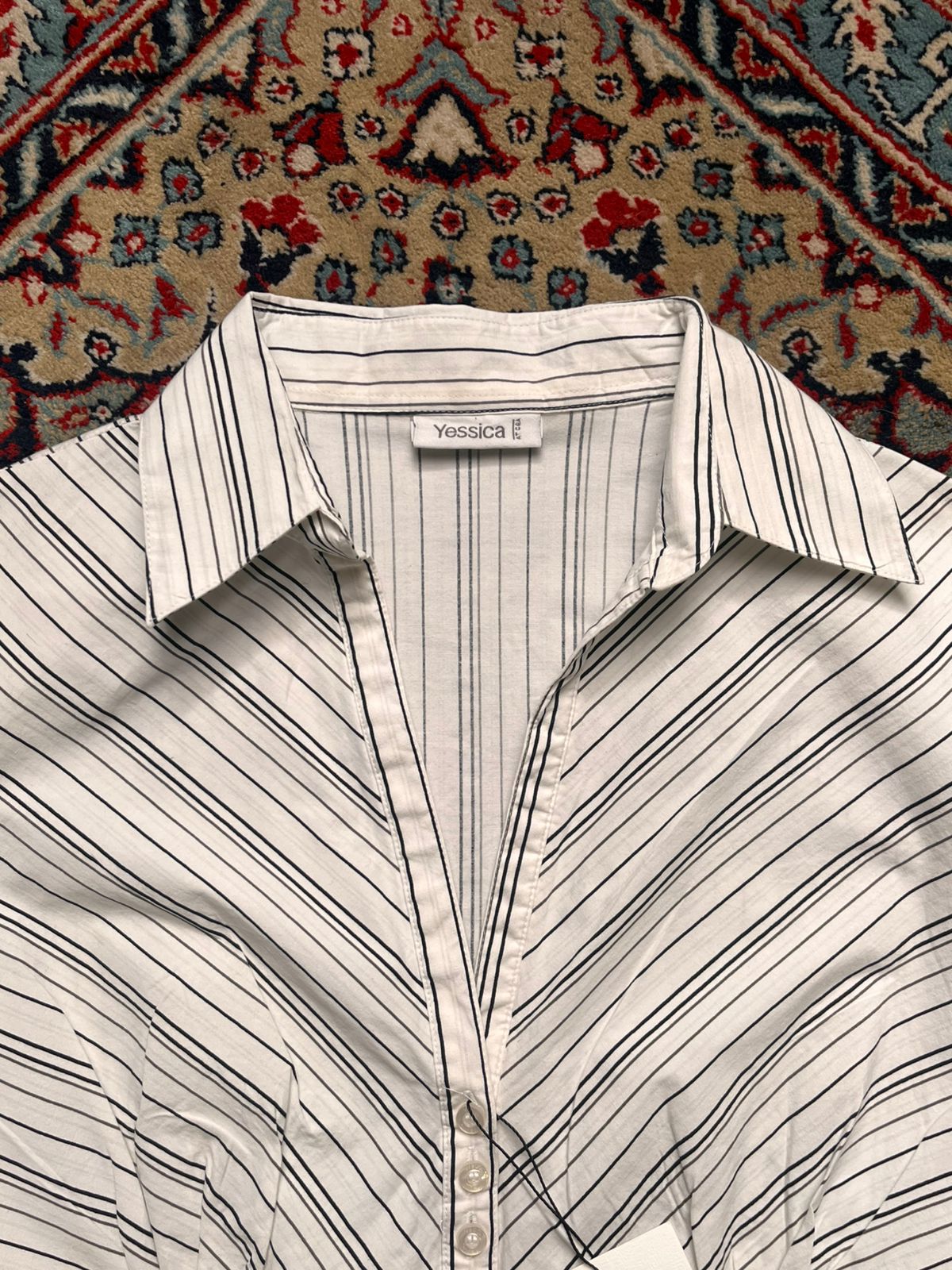 Yessica AT C&A Striped V-Neck Button Up Blouse