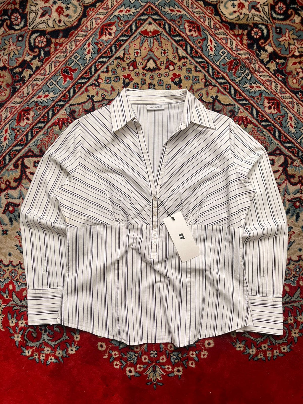 Yessica AT C&A Striped V-Neck Button Up Blouse