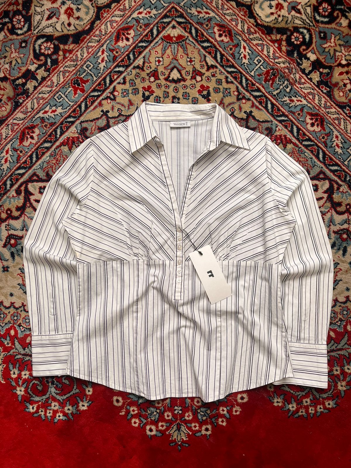 Yessica AT C&A Striped V-Neck Button Up Blouse