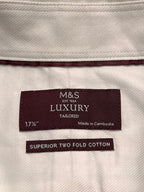 M&S LUXURY White Cotton Button Down FORMAL Shirt