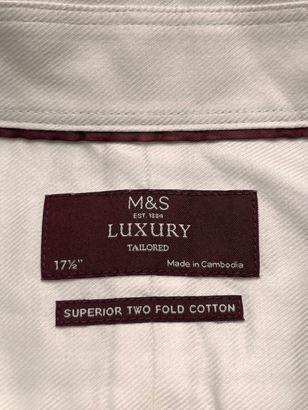 M&S LUXURY White Cotton Button Down FORMAL Shirt