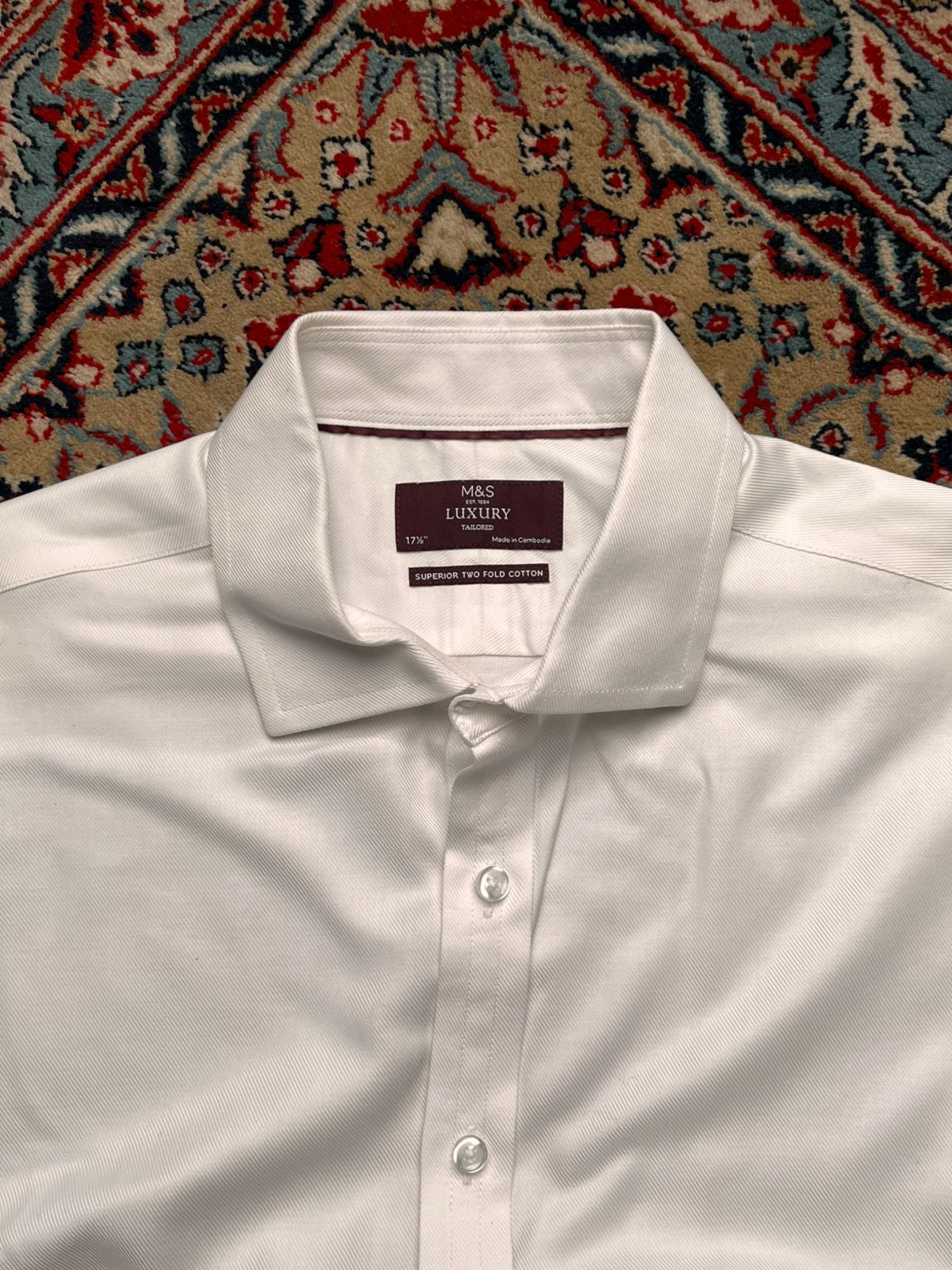 M&S LUXURY White Cotton Button Down FORMAL Shirt