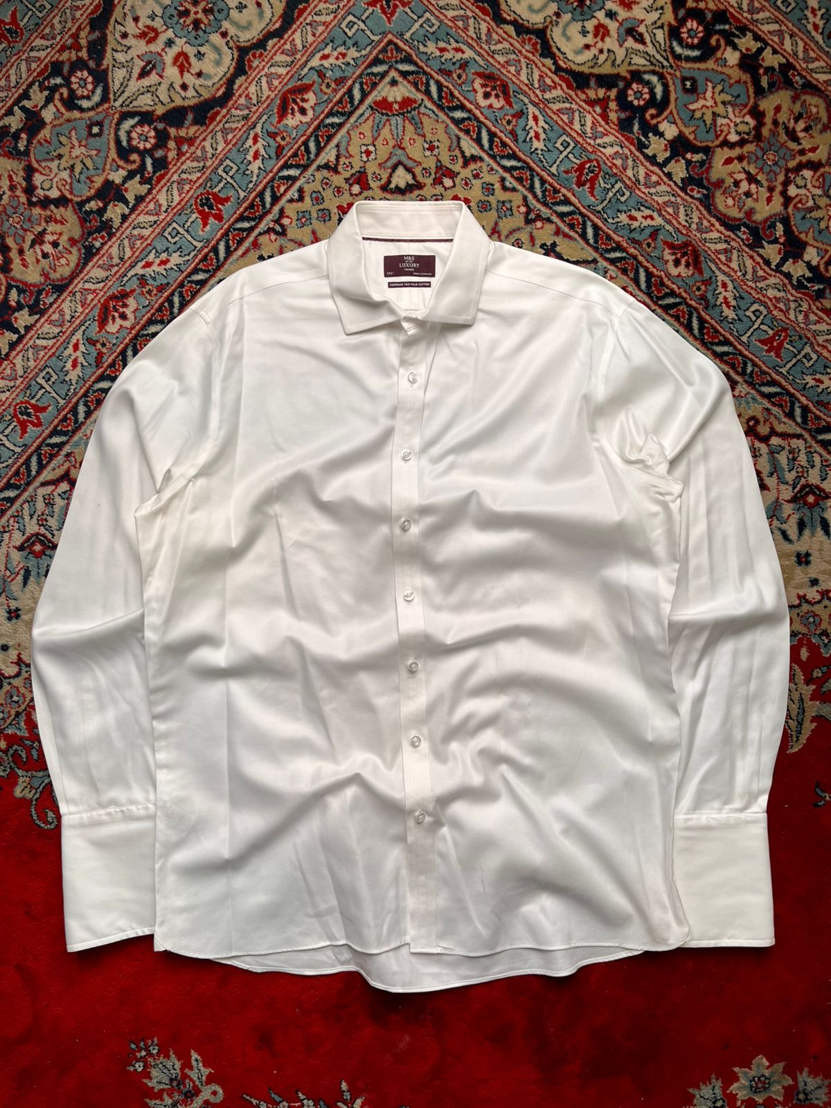 M&S LUXURY White Cotton Button Down FORMAL Shirt