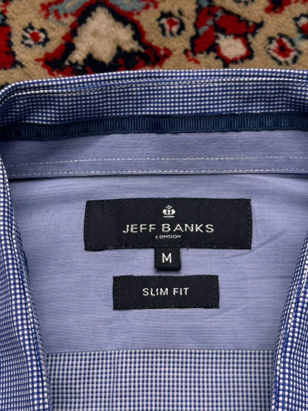 JEFF BANKS SLIM FIT MICRO CHECK COTTON BUTTON DOWN SHIRT