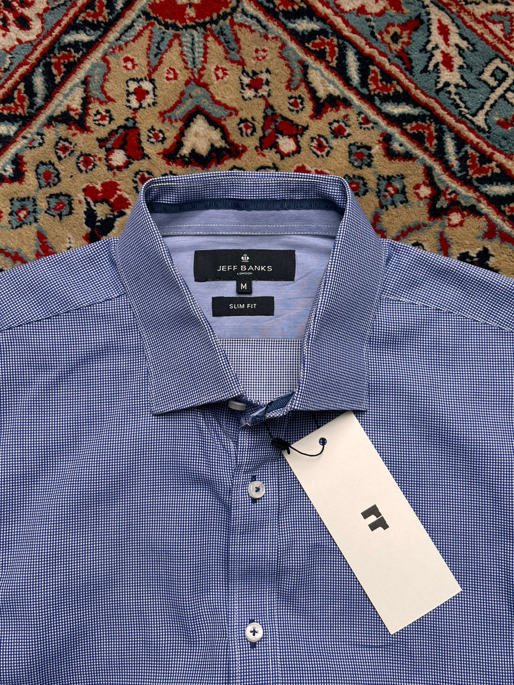 JEFF BANKS SLIM FIT MICRO CHECK COTTON BUTTON DOWN SHIRT
