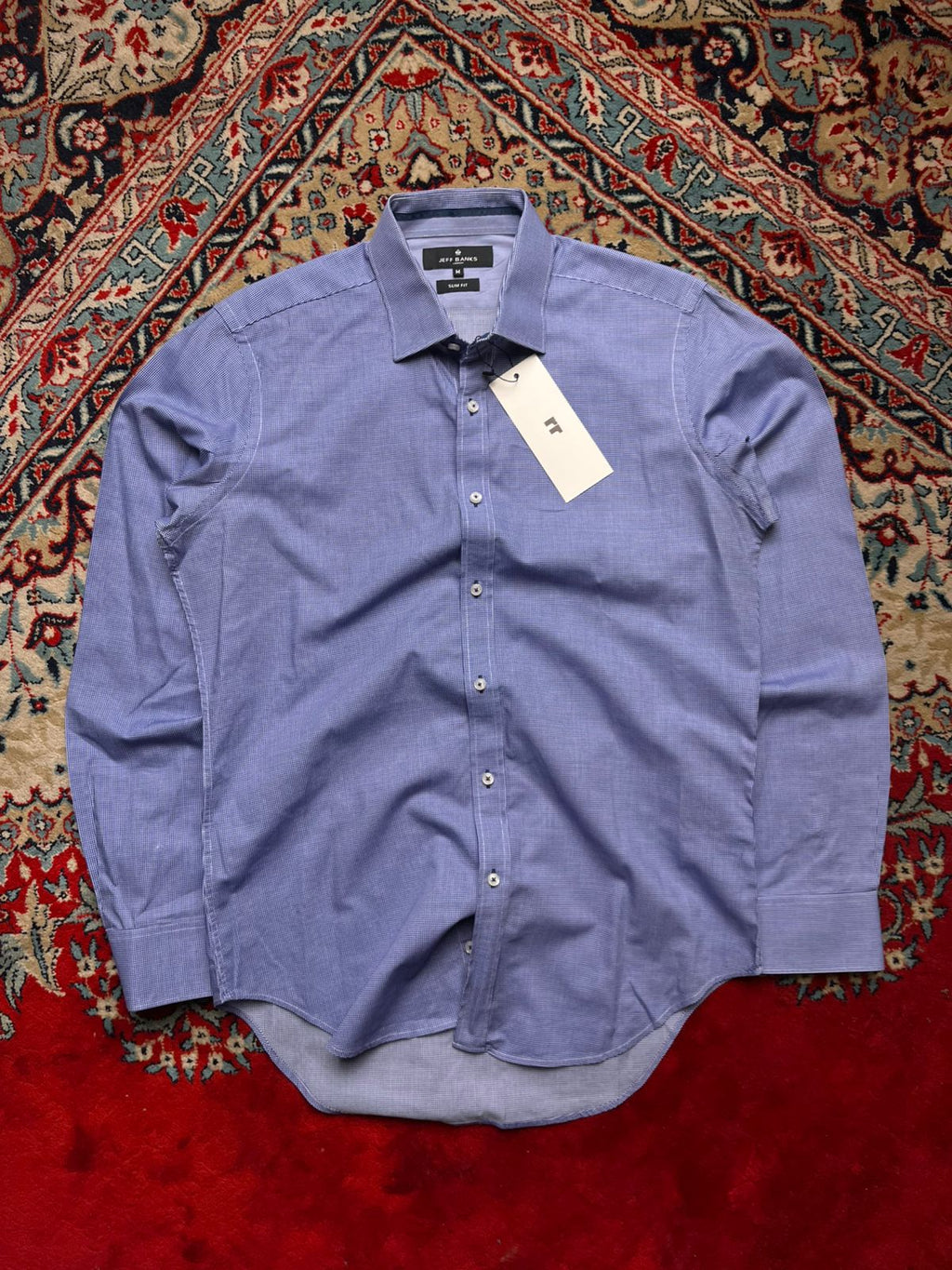JEFF BANKS SLIM FIT MICRO CHECK COTTON BUTTON DOWN SHIRT
