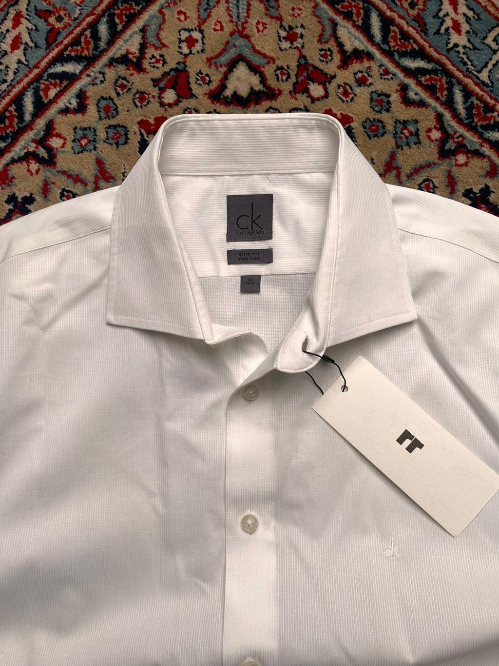 Calvin Klein White Slim Fit Micro-Texture Dress Shirt