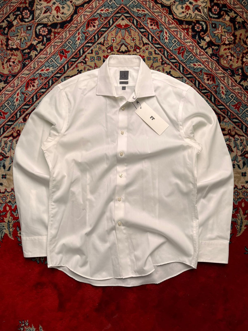 Calvin Klein White Slim Fit Micro-Texture Dress Shirt